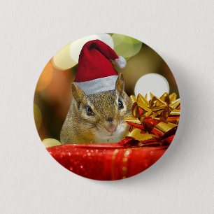 Niedlich Chipmunk Frohe Weihnachten Button