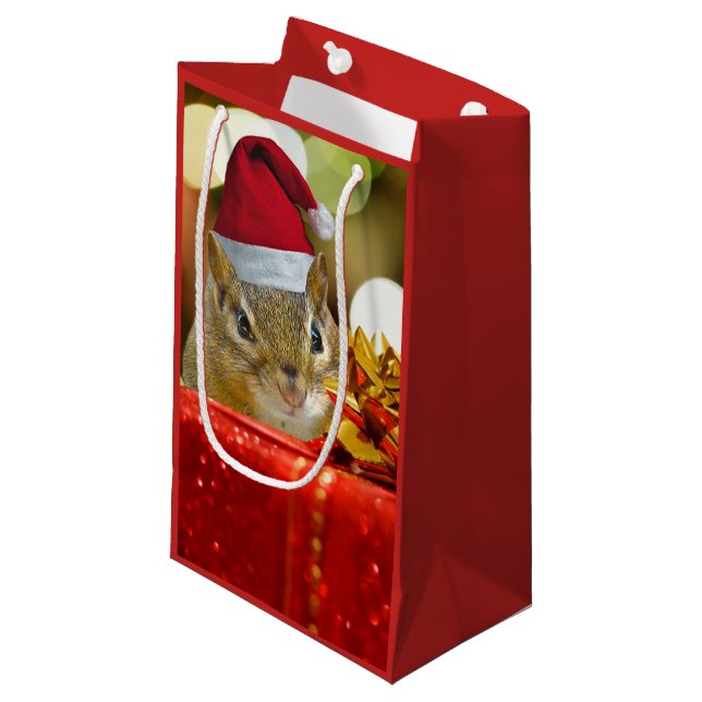 Niedlich Chipmunk Frohe Weihnachten Kleine Geschenktüte (Vorderseite Schrägansicht)
