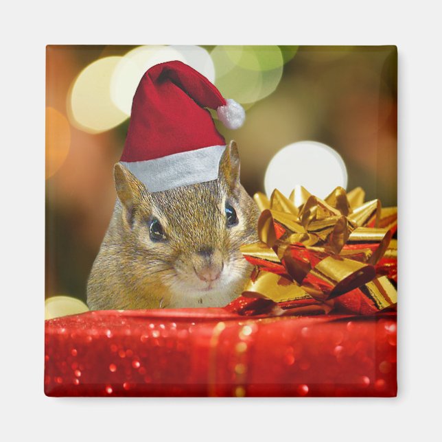 Niedlich Chipmunk Frohe Weihnachten Magnet (Vorne)