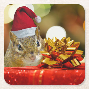 Niedlich Chipmunk Frohe Weihnachten Rechteckiger Pappuntersetzer