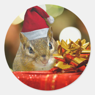 Niedlich Chipmunk Frohe Weihnachten Runder Aufkleber