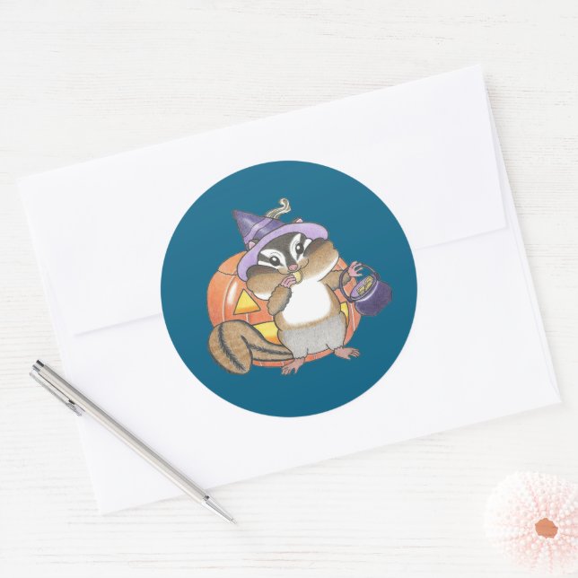 Niedlich-Chipmunk-Halloween-Sticker Runder Aufkleber (Umschlag)