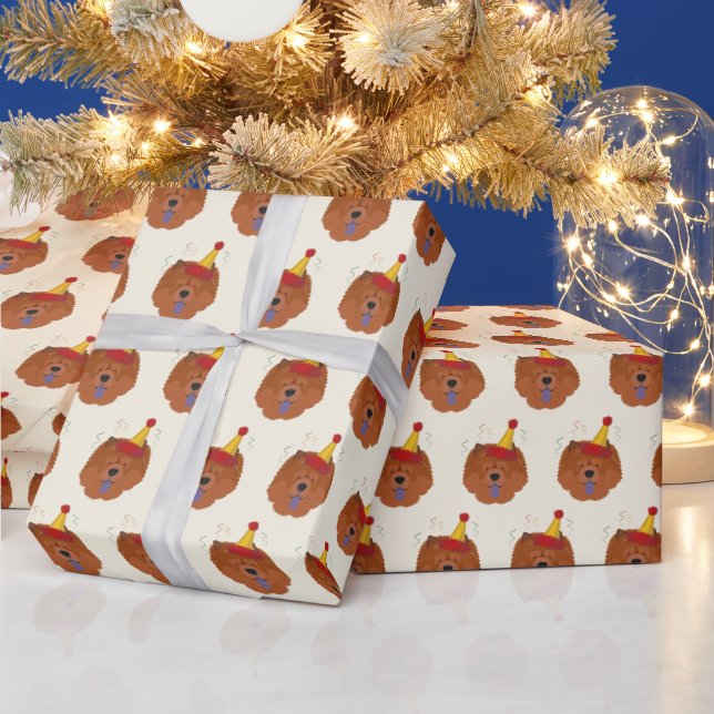 Niedlich Chow Chow mit einem Weihnachtsmannmütze M Geschenkpapier (Feiertage)