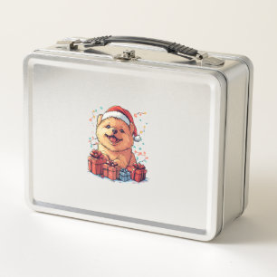Niedlich Chow Chow Weihnachtsmannmütze Weihnachten Metall Brotdose