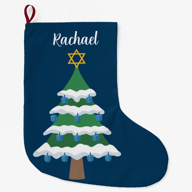 Niedlich Chrismukkah Hanukkah Dreidel Tree Großer Weihnachtsstrumpf (Vorderseite)