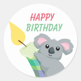 Niedlich Chubby Cartoon Koala Geburtstag Runder Aufkleber