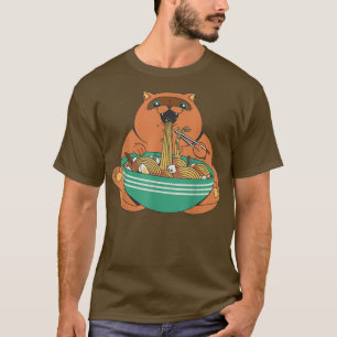 Niedlich Chubby Cat Eating Ramen Noodles Ramen Lov T-Shirt