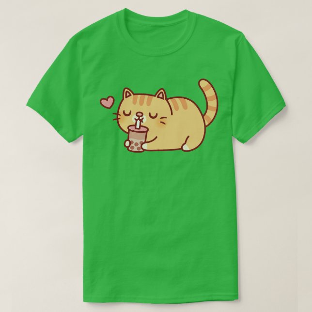 Niedlich Chubby Orange Tabby Cat Lieben Boba Tee (Design vorne)