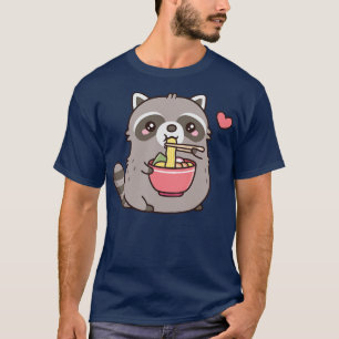 Niedlich Chubby Raccoon Lieben essen Ramen Noodles T-Shirt