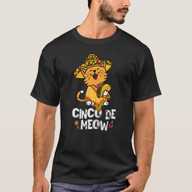 Niedlich Cinco De Meow Poncho Sombrero Mexican Cat T-Shirt (Vorderseite)