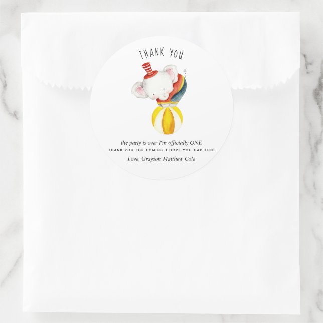 Niedlich Circus Elephant Gastgeschenk Vielen Dank Runder Aufkleber (Tasche)