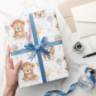 Niedlich Circus Lions Balloons Pattern Baby Dusche Geschenkpapier