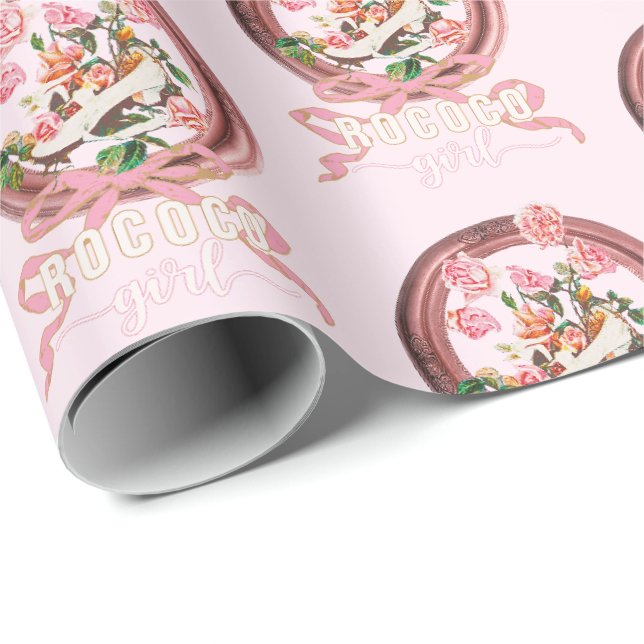 Niedlich Classic Pink Rokoko Girl Rose Bow Shoe Geschenkpapier (Rolleneckpunkt)