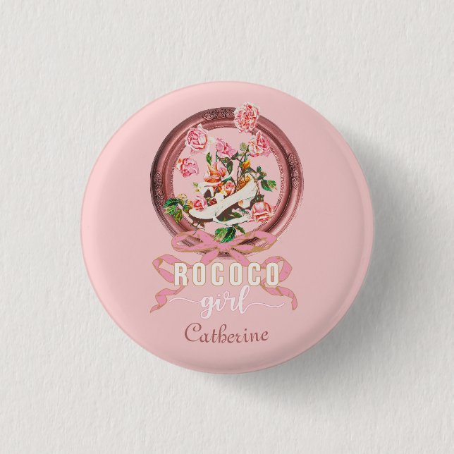 Niedlich Classic Pink Rokoko Girl Rose Schuhname Button (Vorderseite)