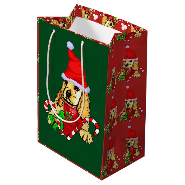 Niedlich Cocker Spanel Christmas Merry Mittlere Geschenktüte (Rückseite Schrägansicht)