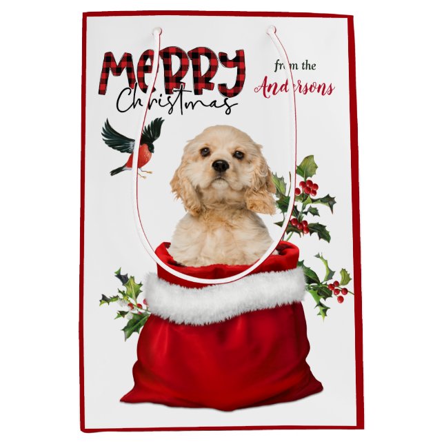 Niedlich Cocker Spanisch Welpe Weihnachten Mittlere Geschenktüte (Vorderseite)