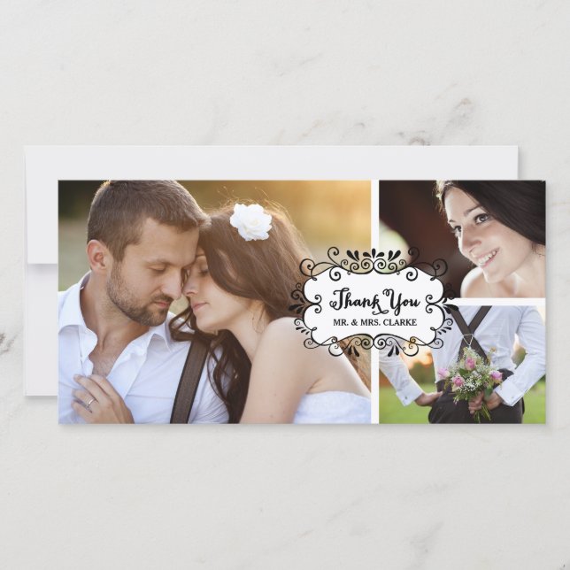 Niedlich Collage Rustic Wedding Danke Foto Card (Vorderseite)