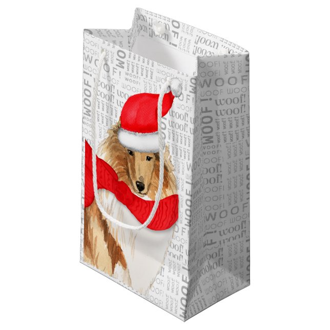 Niedlich Collie Christmas Dog Holiday Woof Word Ar Kleine Geschenktüte (Vorderseite Schrägansicht)