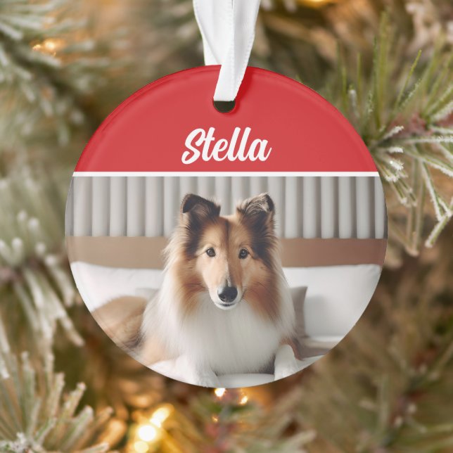 Niedlich Collie Dog Holiday Weihnachts-Foto Ornament (Baum)