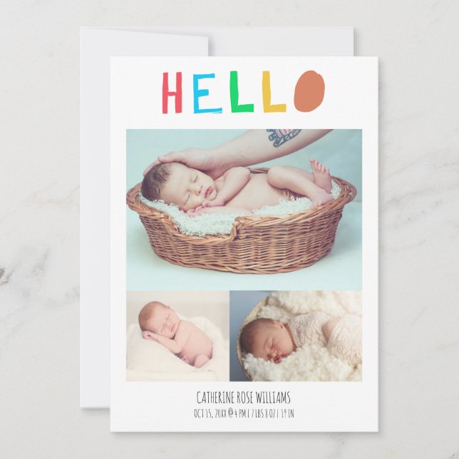 Niedlich Colorful Hello Baby Neugeborene Begrüßung Ankündigung (Vorderseite)