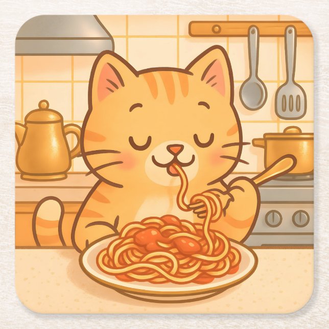 Niedlich Comic Kitty Spaghetti Untersetzer Set (Vorderseite)