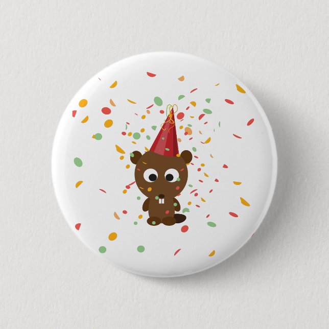 Niedlich Confetti Party Beaver Button (Vorderseite)