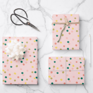 Niedlich Confetti Polka Dots Muster Pink Grün Geschenkpapier Set