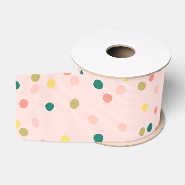 Niedlich Confetti Polka Dots Muster Rosa Grün Ripsband (Spule)