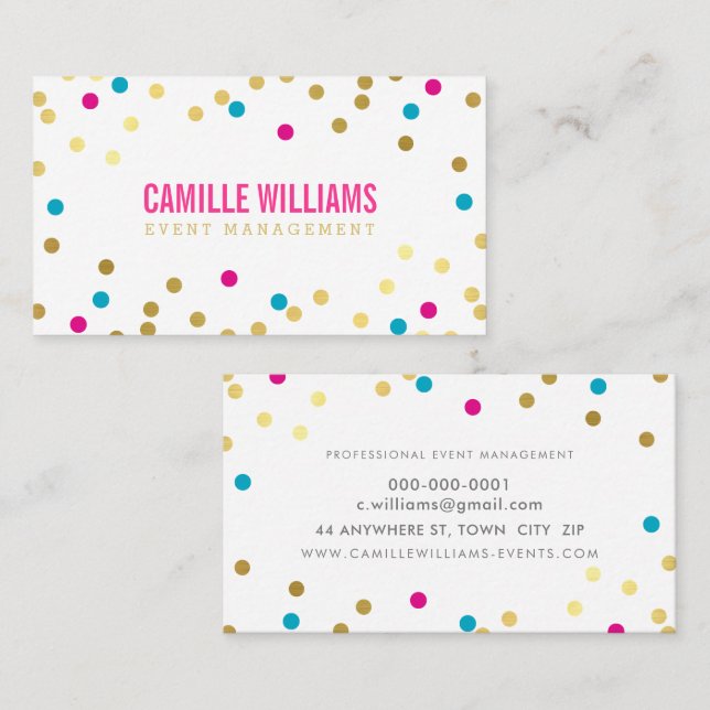 NIEDLICH CONFETTI SPOT MINIMAL Gold Rosa Blau Visitenkarte (Vorne/Hinten)