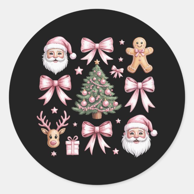 Niedlich Coquette Bow Pink Weihnachtsbaum Santa Gi Runder Aufkleber (Vorderseite)