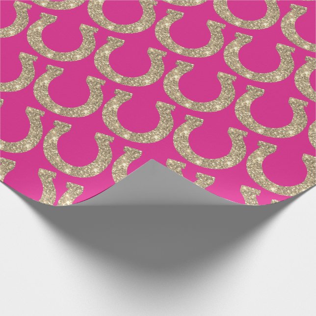 Niedlich Coquette Cowgirl Horseshoe Hot Pink Glitz Geschenkpapier (Ecke)