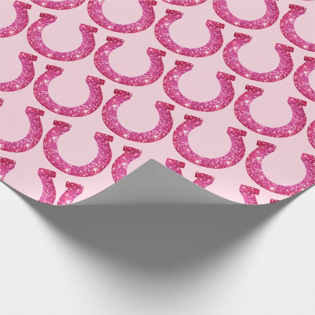 Niedlich Coquette Cowgirl Horseshoe Pink Glitzer Geschenkpapier (Ecke)