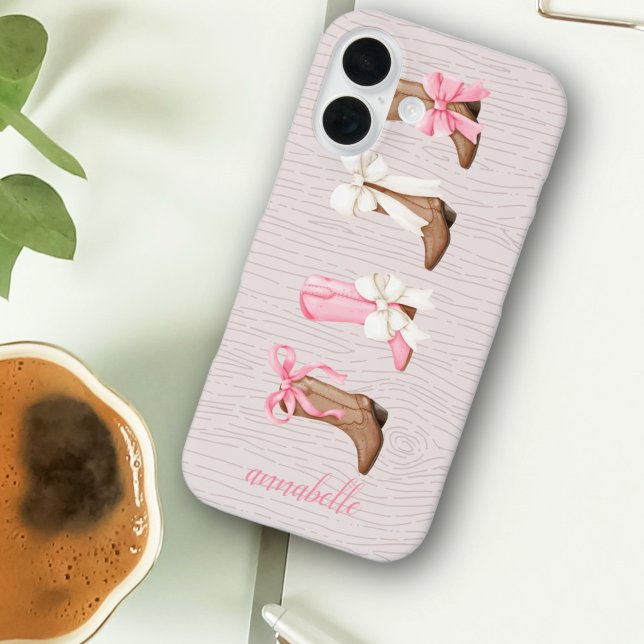 Niedlich Coquette Cowgirl Stiefel Personalisiert iPhone 16 Hülle (Cute Coquette Cowgirl Boots Personalized iPhone Case)