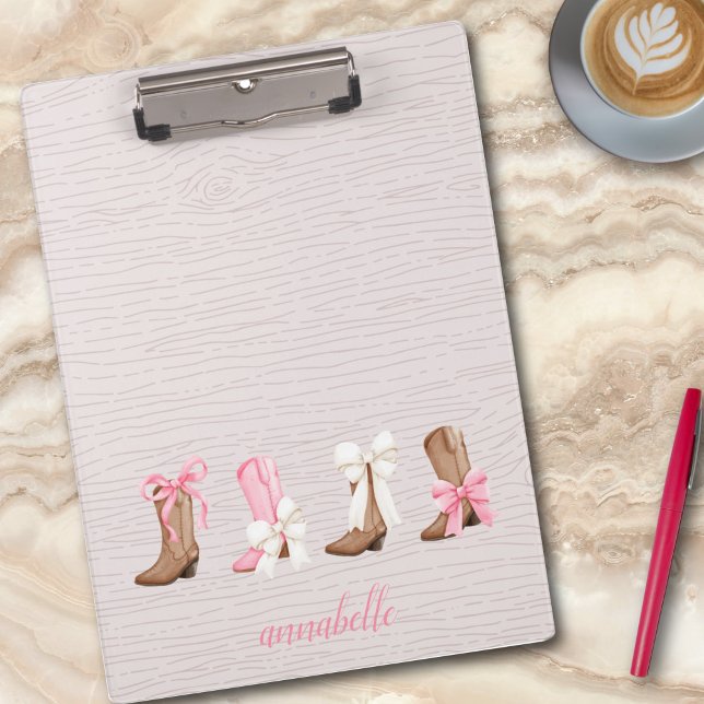 Niedlich Coquette Cowgirl Stiefel Personalisiert Klemmbrett (Cute Coquette Cowgirl Boots Personalized Clipboard)