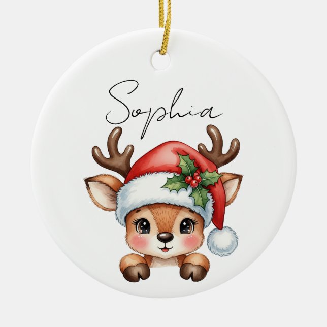 Niedlich Coquette Floral Weihnachts-Reindeer Keramik Ornament (Vorne)