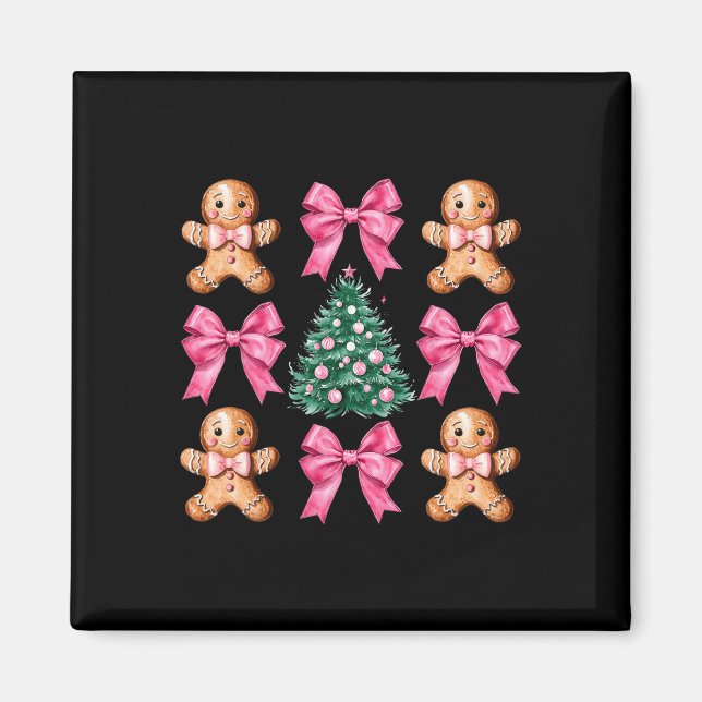 Niedlich Coquette Pink Bow Xmas Gingerbread Mann C Magnet (Vorne)