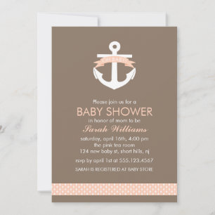 Niedlich Coral Anchor Nautical Theme Babydusche Einladung