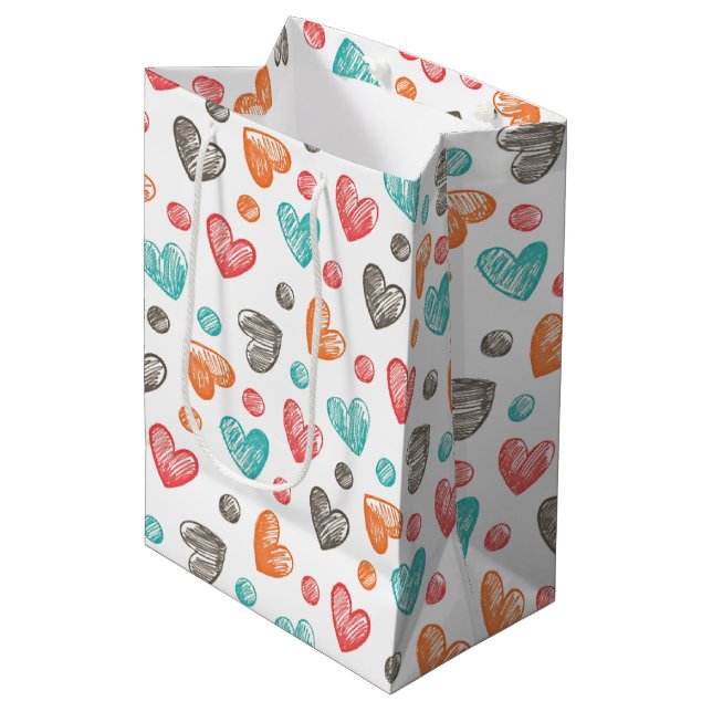 Niedlich Coral Red Pink Aqua Mittlere Geschenktüte (Vorderseite Schrägansicht)