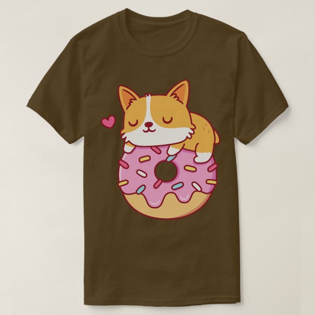 Niedlich Corgi auf Donut Funny T-Shirt (Design vorne)
