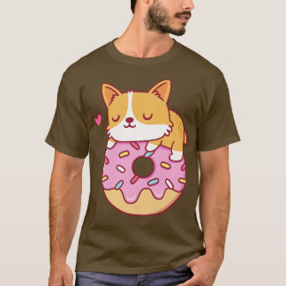 Niedlich Corgi auf Donut Funny T-Shirt