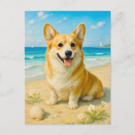 Niedlich Corgi Beach Lighthouse Welsh Queen Postca Postkarte
