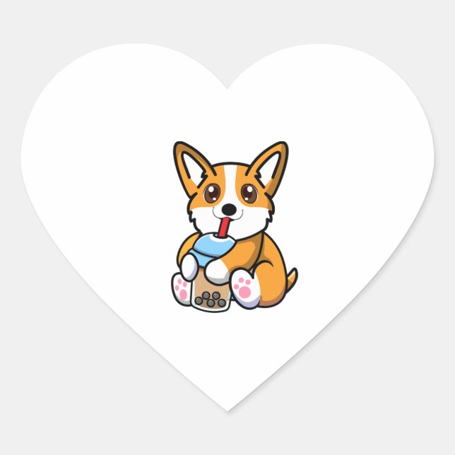 Niedlich Corgi Boba Herz-Aufkleber (Vorderseite)
