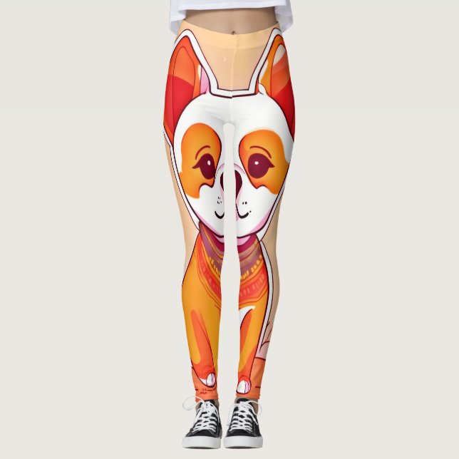 Niedlich Corgi Cartoon Leggings (Vorderseite)