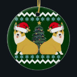 Niedlich Corgi Christmas Santa Keramik Ornament<br><div class="desc">Adorable Pembroke Walisische Corgi Urlaub Schneeflocken Schmuck für ein Ugly Weihnachten Party. Zwei bezaubernde Hunde tragen Weihnachtsmannmützen unter hübschen blauen Schneeflocken und einen Weihnachtsbaum.</div>