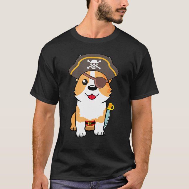 Niedlich Corgi Dog Skull Pirate Captain Easy Hallo T-Shirt (Vorderseite)