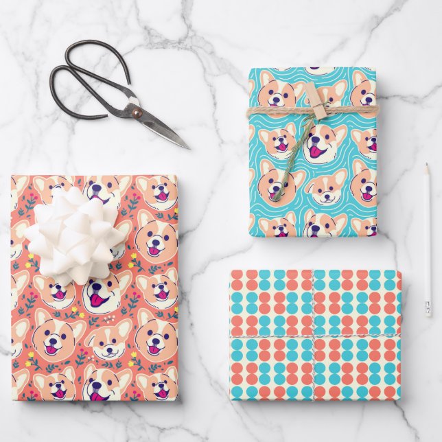 Niedlich Corgi Dogs Geschenkpapier Set (Vorderseite)