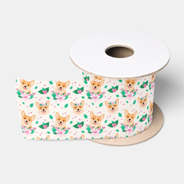 Niedlich Corgi Floral Ribbon Satinband (Spule)