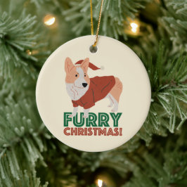 Niedlich Corgi Furry Weihnachten Keramik Ornament