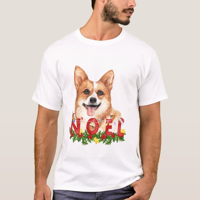 Niedlich Corgi Holiday Portrait T-Shirt (Vorderseite)