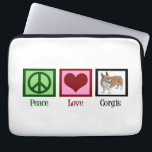 Niedlich Corgi Laptopschutzhülle<br><div class="desc">Ein Friedensschild,  ein Herz und ein niedlicher,  pembrauner Korgi.</div>